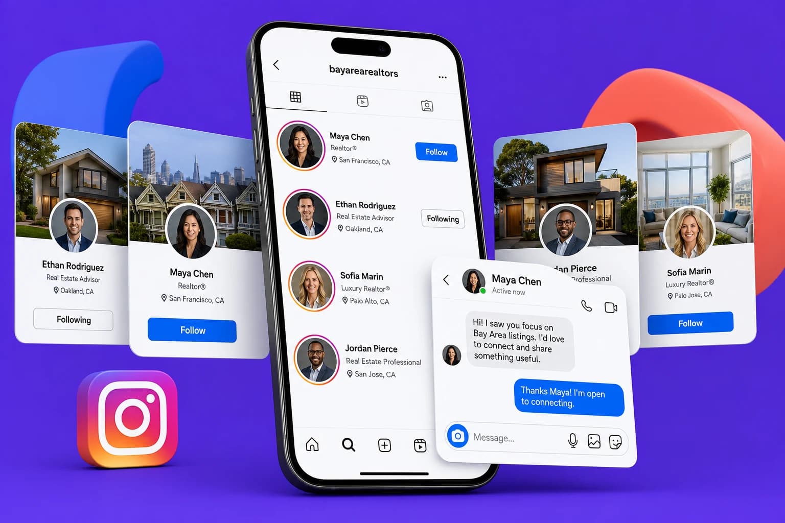 GhostReach Instagram outreach showing business profiles ready to contact